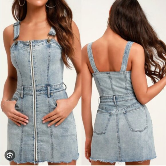 Pistola Nina Denim Mini Dress Full Zip Front Streetwear Y2K Girly Sz Large - Picture 1 of 6